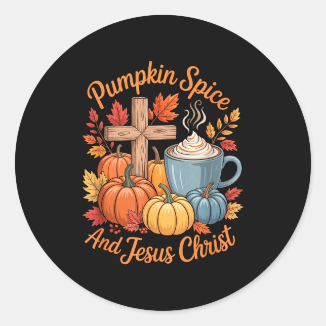 Sticker Rond Pumpkin Sce And Jesus Christ Funny Fall Christian  (Devant)