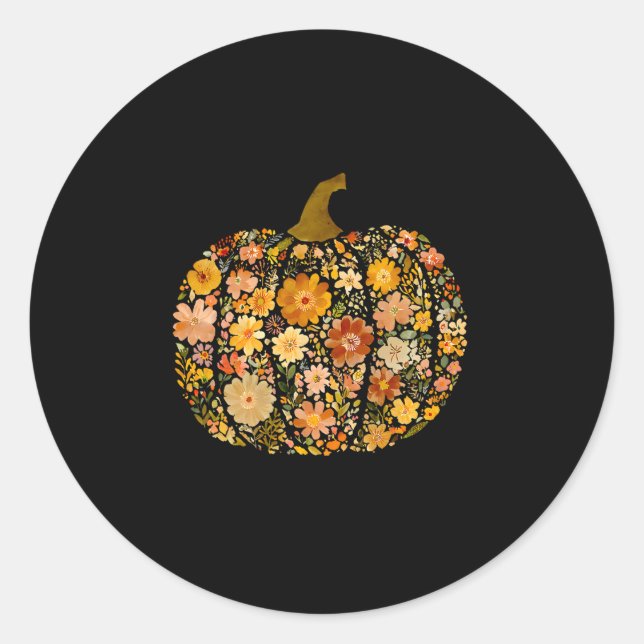 Sticker Rond Pumpkin Season Floral Thanksgiving Autumn Fall Y'a (Devant)