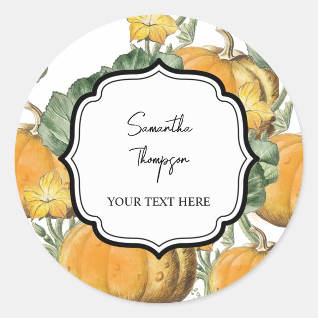 Sticker Rond Pumpkins aquarelle vintage d'automne  (Devant)