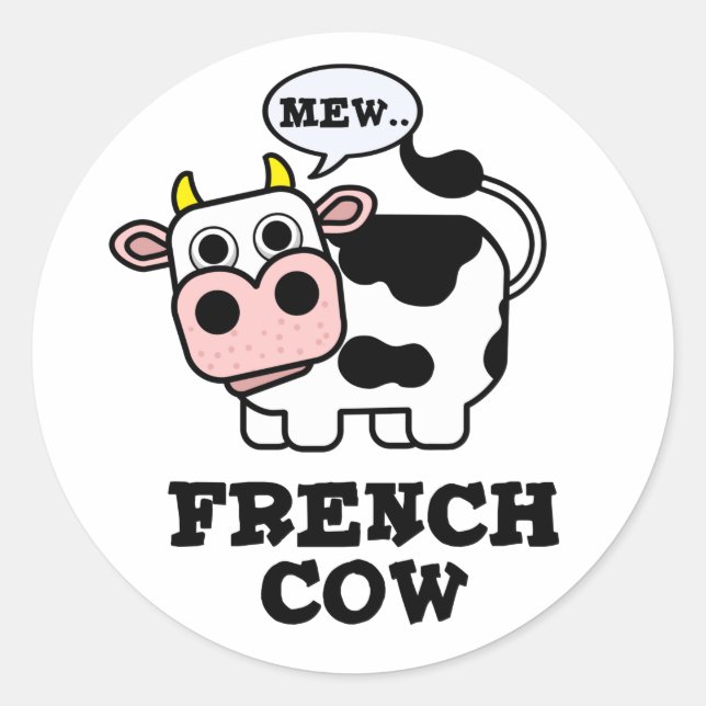 Sticker Rond Pun animal amusant de vache française (Devant)