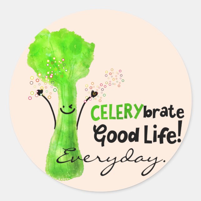 Sticker Rond Pun Celery Positif - Celerybrate Bonne vie (Devant)