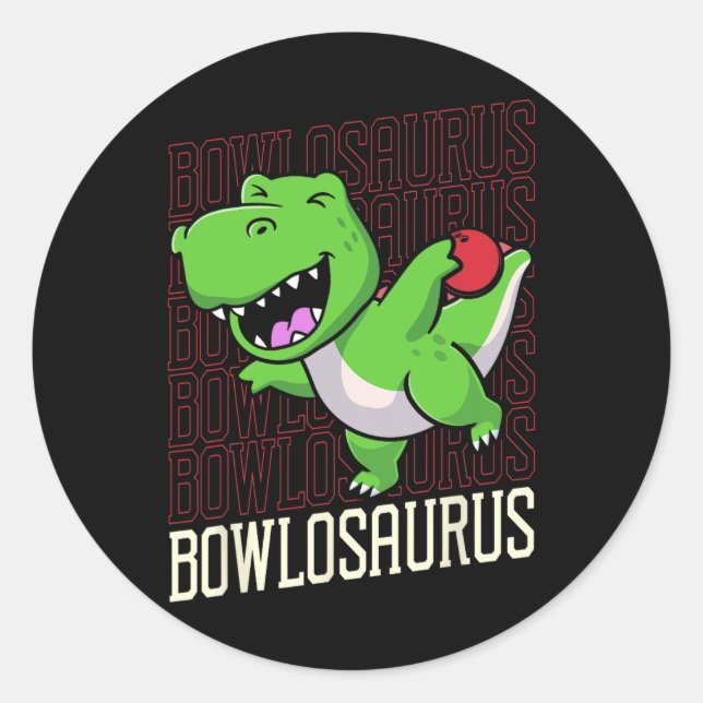 Sticker Rond Pun de Bowling T-rex Dinosaur Bowlosaurus 1 (Devant)
