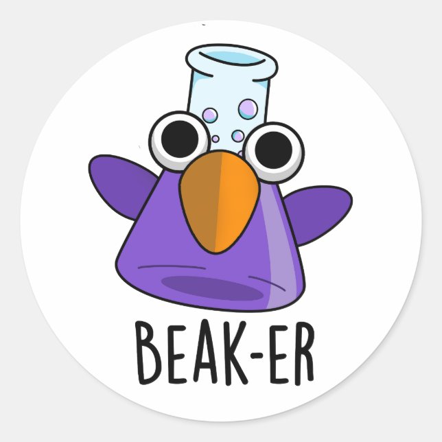 Sticker Rond Pun de chimie drôle Beak-er (Devant)