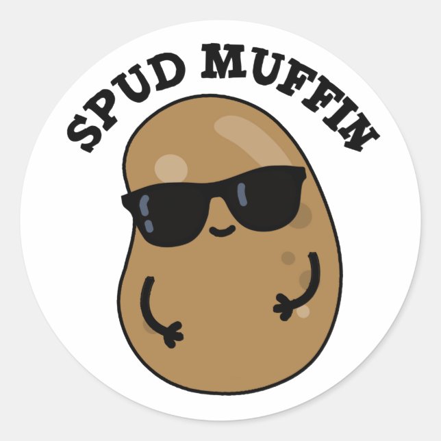 Sticker Rond Pun de pomme de terre amusant pour Muffin Pud (Devant)