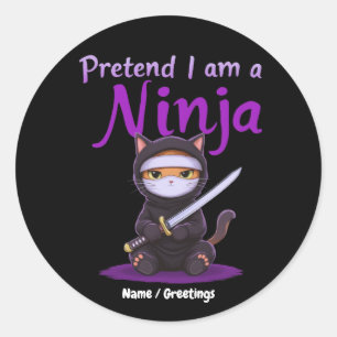 Sticker Rond Pun Guerrier Chat Ninja Masqué Félin Furtif