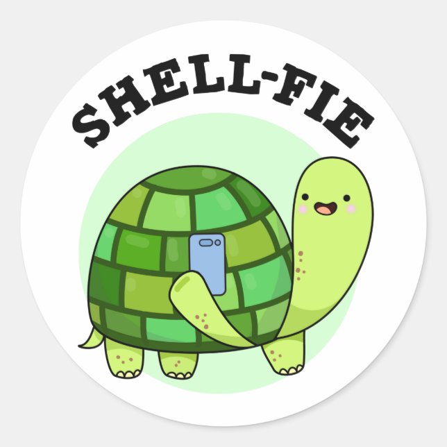 Sticker Rond Pun Selfie Tortoise Funny à Shell-fie (Devant)