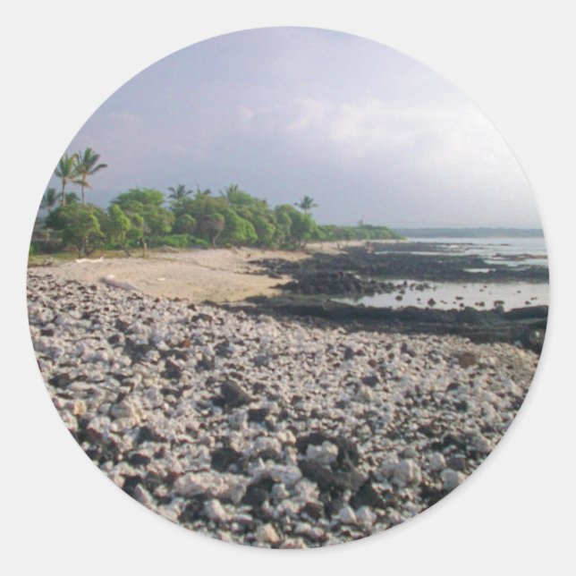 Sticker Rond PunaluGu Plage de sable noir Hawaii Big Island (Devant)