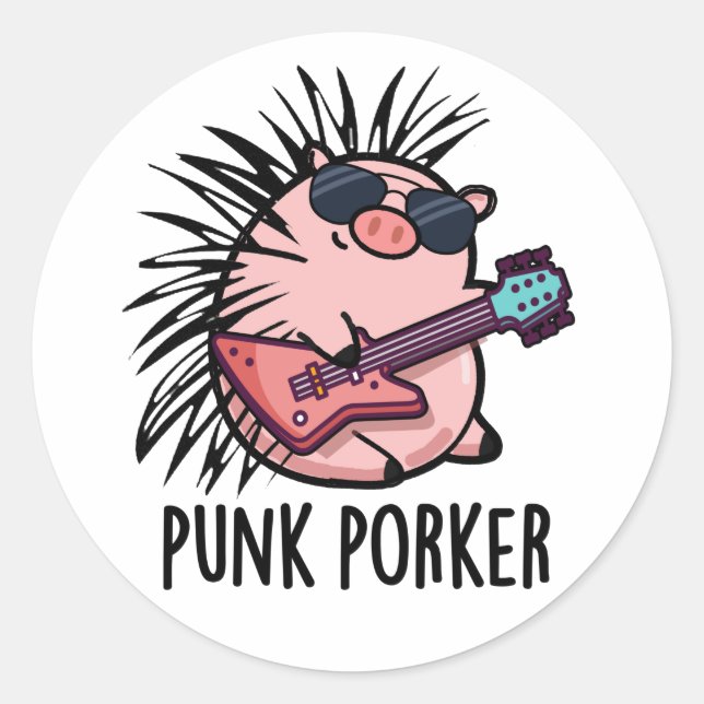 Sticker Rond Punk Porker Funny Punk Rocker Pig Pun (Devant)