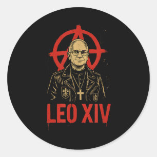 Sticker Rond Punk Rock Pape Leo Xiv _ Christian Anarchist Desig