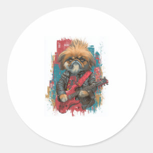 Sticker Rond Punk Rock Pekingese � Rebel Chien