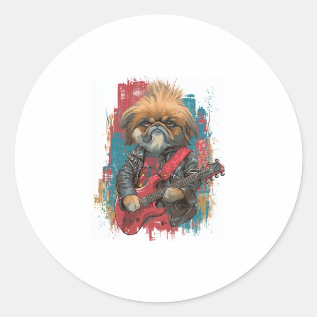 Sticker Rond Punk Rock Pekingese � Rebel Chien (Devant)