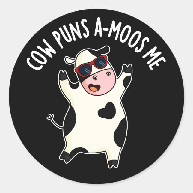 Sticker Rond Puns de vache Amoos Me Funny Pun de vache Dark BG (Devant)