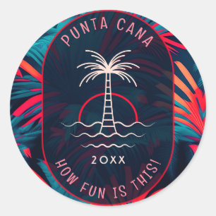 Sticker Rond Punta Cana Beach party Coucher de soleil feuille d