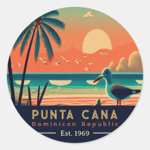 Sticker Rond Punta Cana DR Retro Sunset Souvenirs 1960