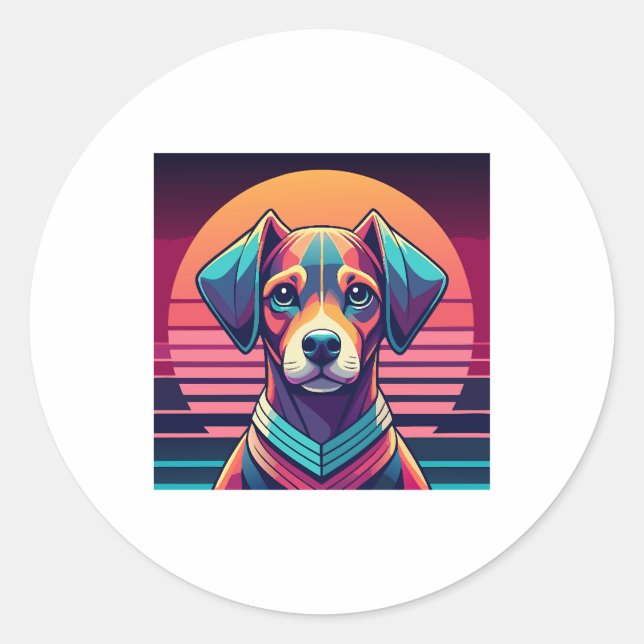 Sticker Rond Pup Retro Pulse Vibes Sunset 80s (Devant)