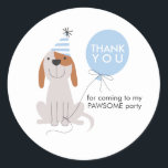 Sticker Rond Puppy Dog Birthday Party Blue Favor Tags Autocolla<br><div class="desc">Celebrate your child's birthday with this cute puppy dog illustration with a party and balloon. Use this fun birthday thank you sticker that 'thank you' in the balloon and under it 'for coming to my PAWSOME party.' La fête est et le balloon est en bleu color.</div>