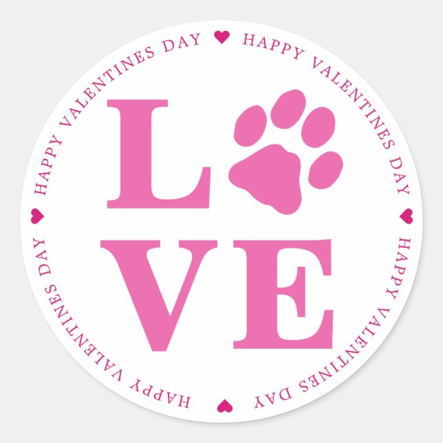Sticker Rond Puppy Love Chien Paw Valentines Day (Devant)