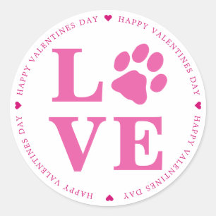 Sticker Rond Puppy Love Chien Paw Valentines Day