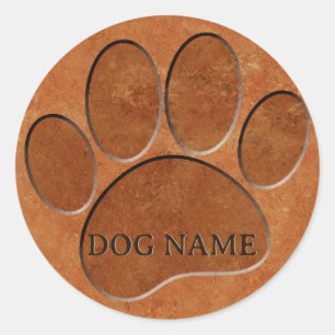Sticker Rond Puppy Paw Faux Terracotta Imprimer Nom personnalis