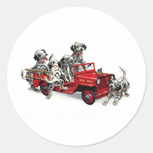 Sticker Rond Pups dalmate avec camion-feu