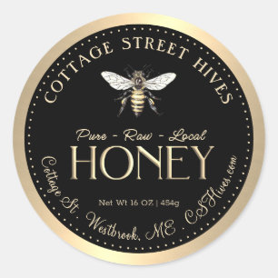 Sticker Rond Pure Cru Miel Local Queen Bee Black Gold Bordure