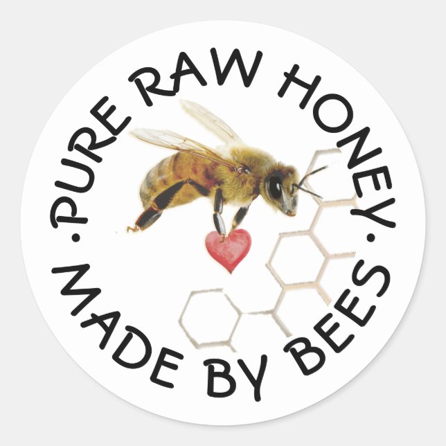 Sticker Rond PURE RAW HONEY Honeybee Honeycomb et coeur (Devant)