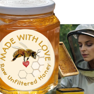 Sticker Rond PURE RAW HONEY Honeybee Honeycomb et coeur