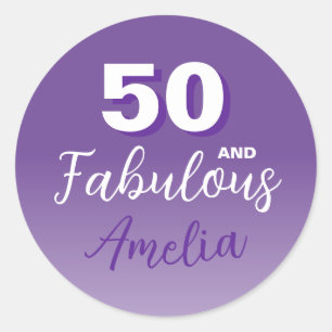 Sticker Rond Purple 50 et Fabulous 50th Birthday Party