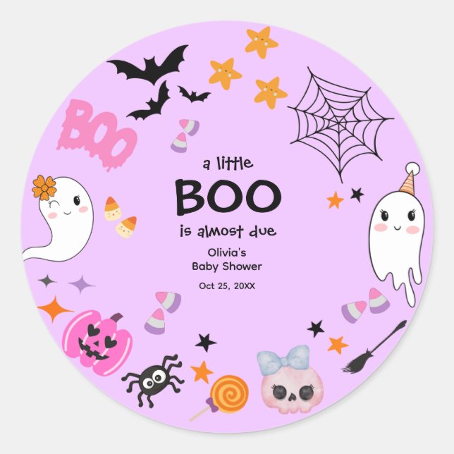 Sticker Rond Purple A Little Boo Jote Baby shower Halloween (Devant)
