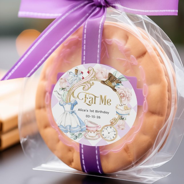 Sticker Rond Purple, Alice dans le Nord, Mange-moi, Anniversair (Purple, Alice Onederland, Eat me favor stickers.)