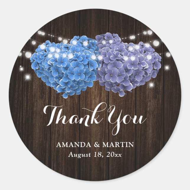Sticker Rond Purple and Blue Floral Wedding Thank You (Devant)
