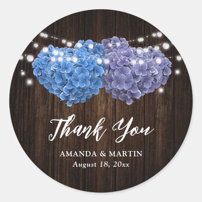 Sticker Rond Purple and Blue Floral Wedding Thank You (Devant)
