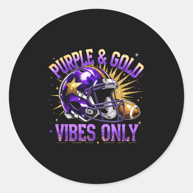 Sticker Rond Purple And Gold Vibes Only Football Fan Gift  (Devant)