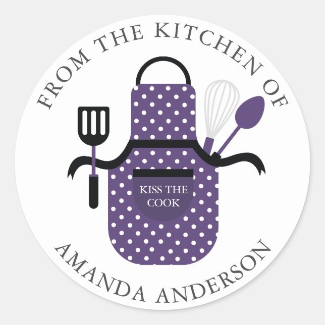 Sticker Rond Purple Apron Kiss the Cook from the Kitchen of (Devant)