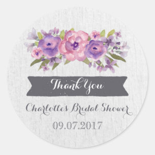 Sticker Rond Purple Aquarelle Floral Fête des mariées Favoriser