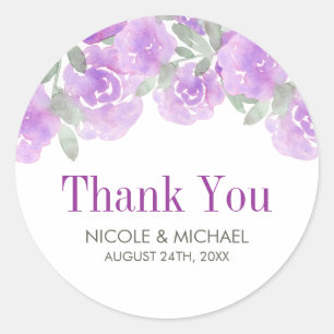 Sticker Rond Purple Aquarelle Floral Garden Mariage