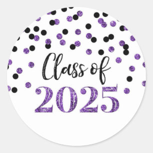 Sticker Rond Purple Black Confetti Graduation 2025