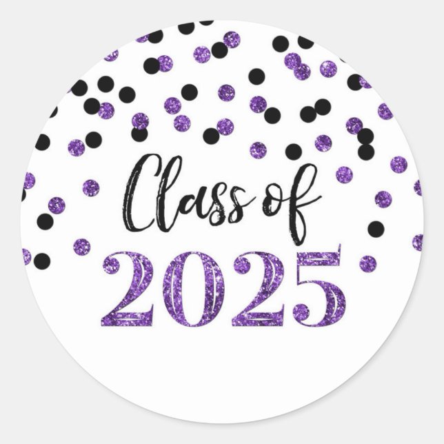Sticker Rond Purple Black Confetti Graduation 2025 (Devant)