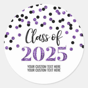 Sticker Rond Purple Black Confetti Graduation 2025