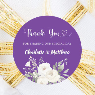 Sticker Rond Purple blanc fleurons coeur merci mariage