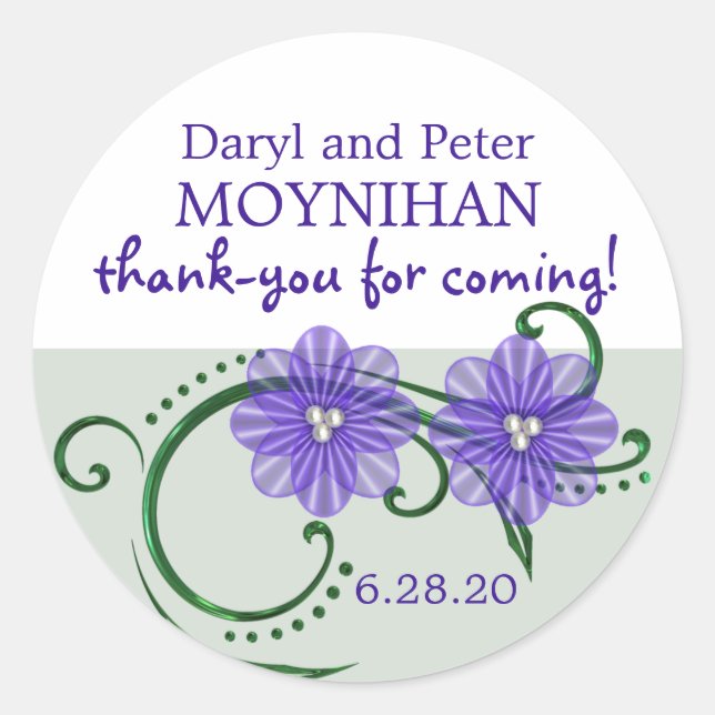 Sticker Rond Purple & Blanc Floral Custom Wedding Favoriser les (Devant)