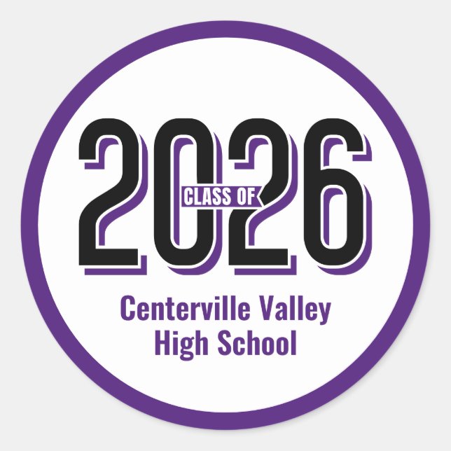 Sticker Rond Purple Bold ombragé chiffres classe de 2026 (Devant)