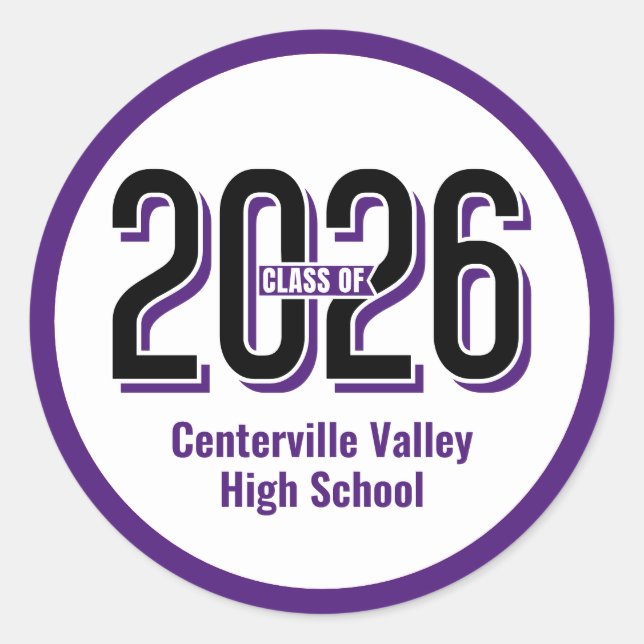Sticker Rond Purple Bold ombragé chiffres classe de 2026 (Devant)