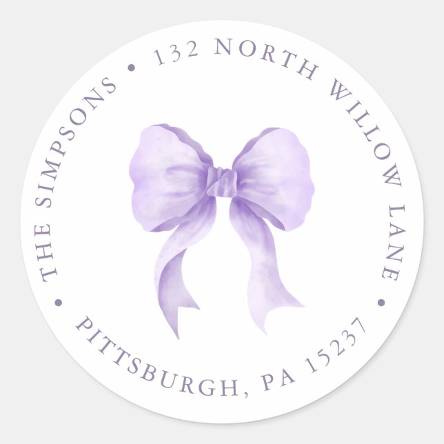 Sticker Rond Purple Bow Baby Girl Adresse de retour (Devant)