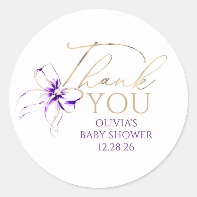 Sticker Rond Purple Bow Elegant Script Thank You (Devant)