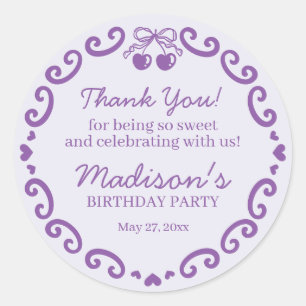 Sticker Rond Purple Bow Retro Coquette gâteau Coquette Annivers