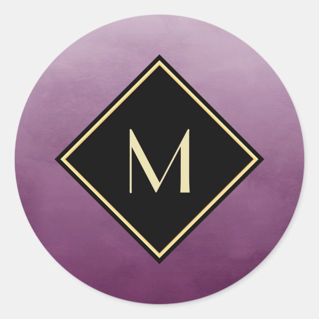 Sticker Rond Purple Brossé Élégant Avec Monogramme Or Simple (Devant)
