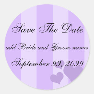 Sticker Rond Purple Coeurs Et Bandes Enregistrer La Date Rappel