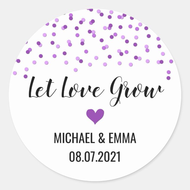 Sticker Rond Purple Confetti Coeur laisser l'amour grandir (Devant)