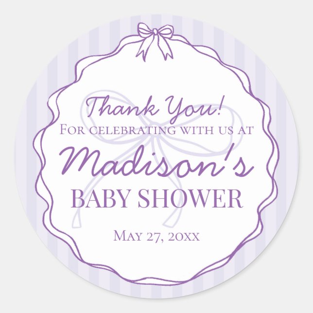Sticker Rond Purple Coquette Bow Pastel Baby shower Favoriser (Devant)